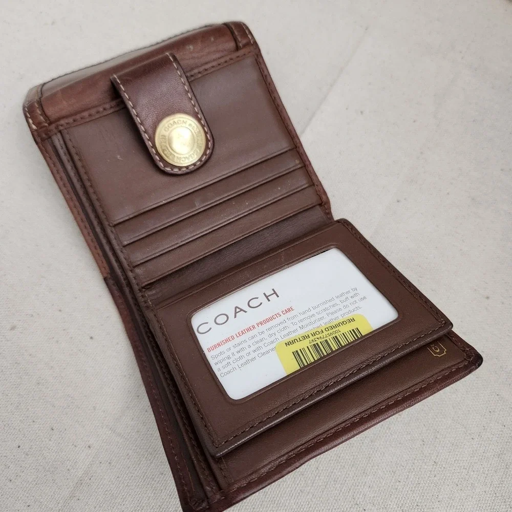 Vintage Coach Signature Folding Wallet Snap Closure Medium Brown Soft Leather